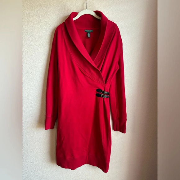 Ralph Lauren Jeans Co Cowl Neck Sweatshirt Wrap Style Dress - Picture 8 of 9